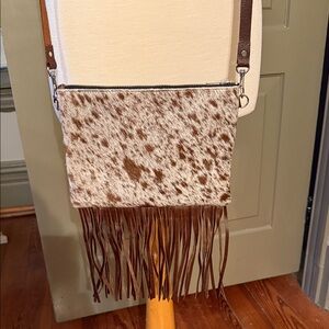 Cow hide Brown and White with Fringe Crossbody